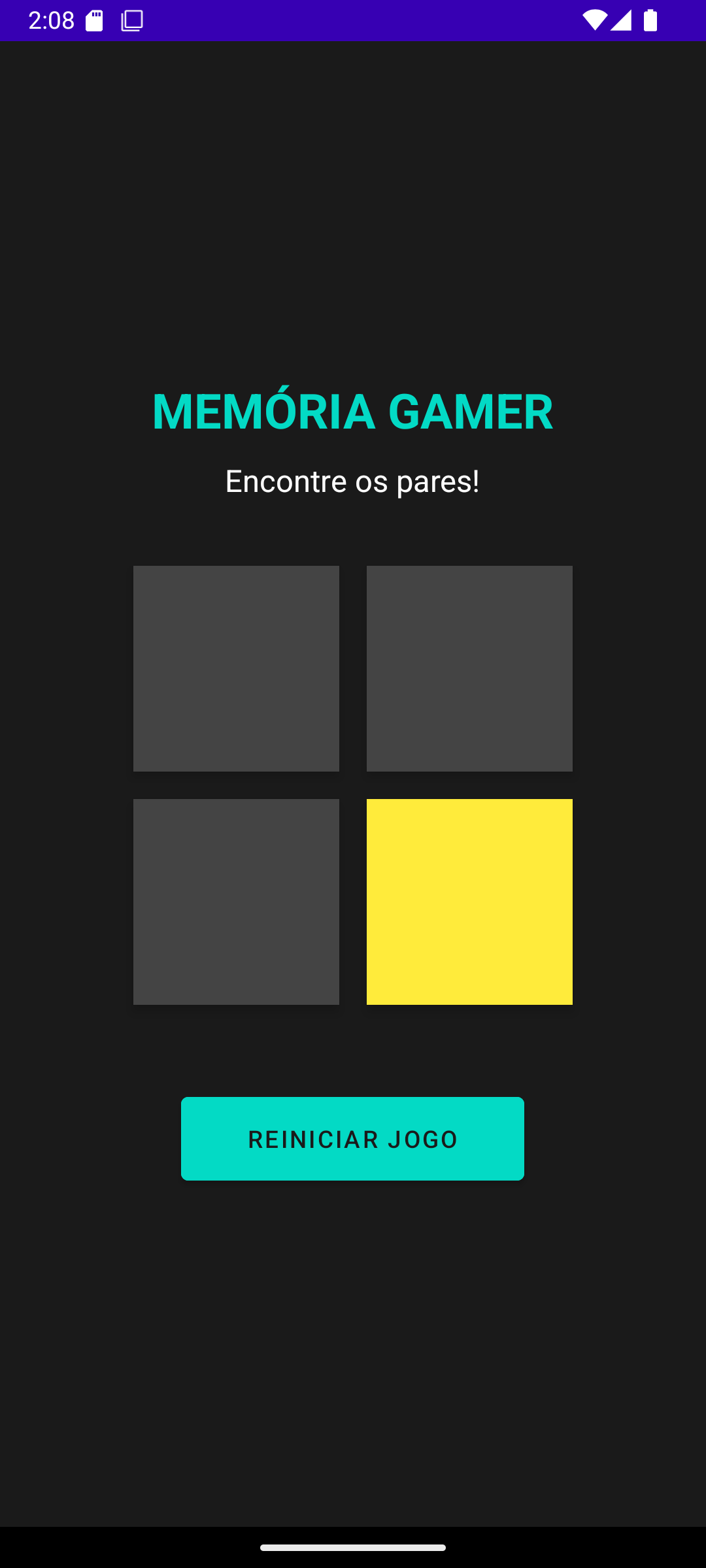 Tabuleiro 2x2 (4 cartas) com uma carta revelada
