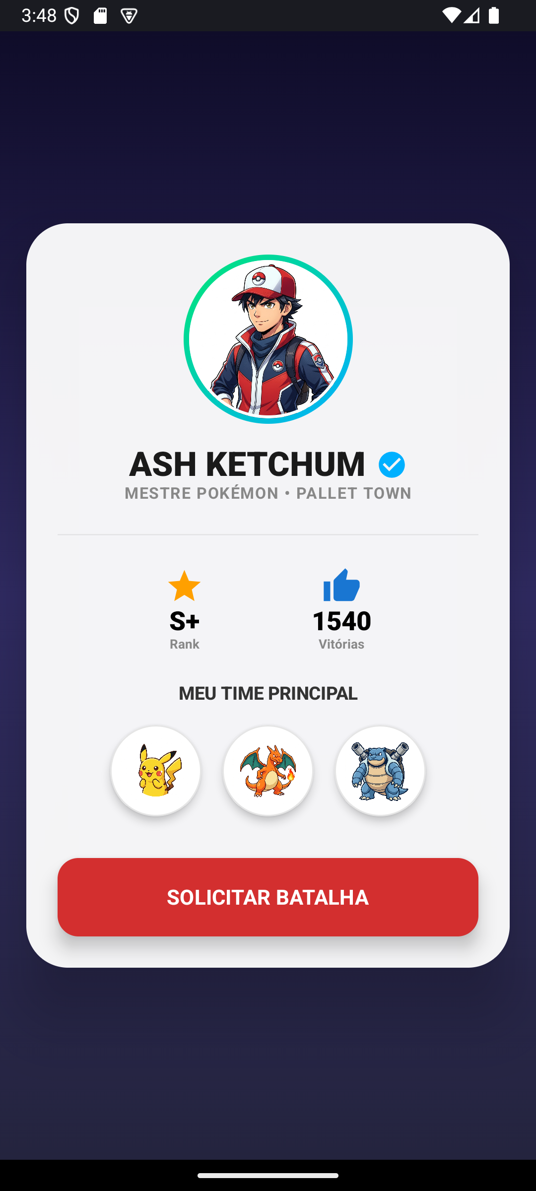 Cartão de treinador finalizado (Ash Ketchum)